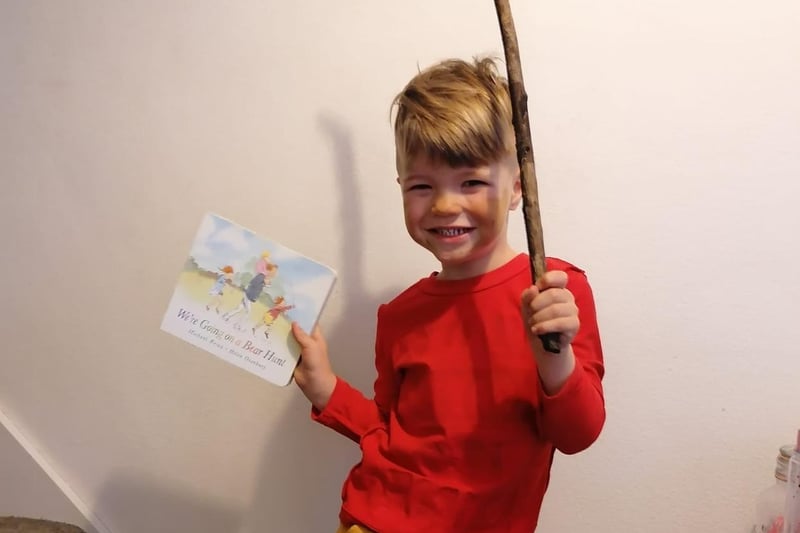 Max dressed up as his favourite fictional character, the boy from We're Going On A Bear Hunt.