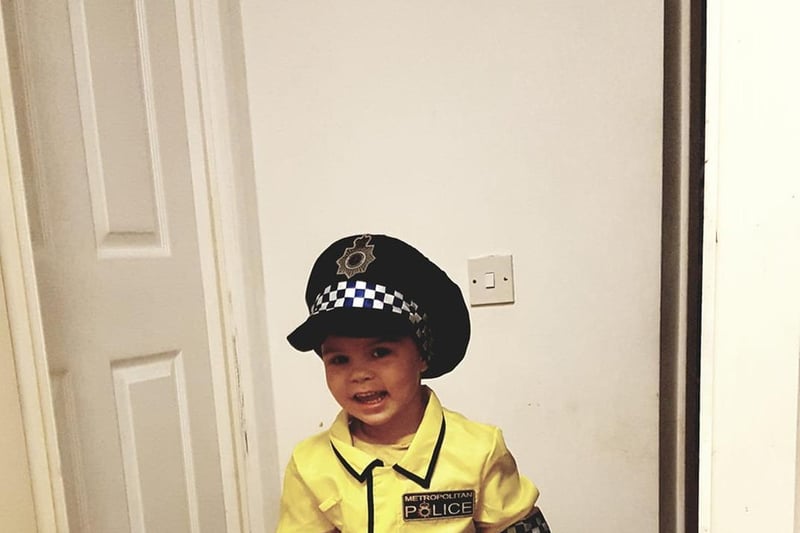George-Junior has dressed up as a police officer today and referred to them as 'his hero'.