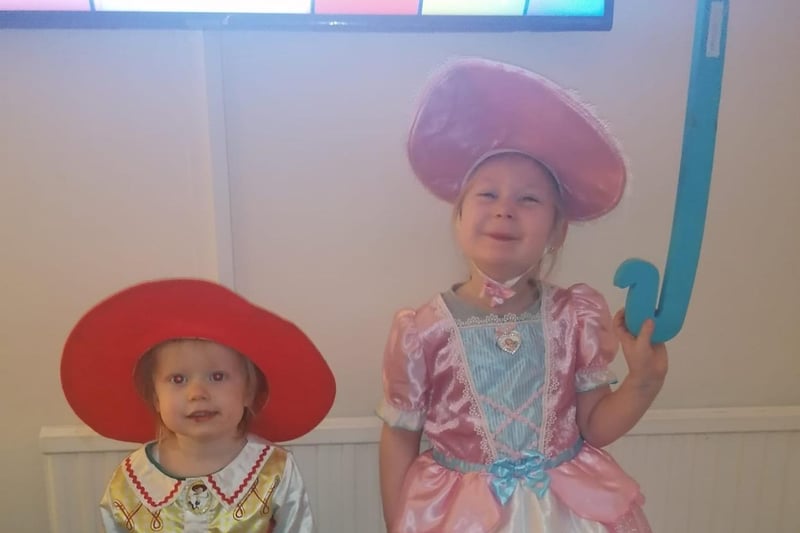 Sisters, Imogen and Phoebe have turned into Jessie from Toy Story and Little Bo Peep.
