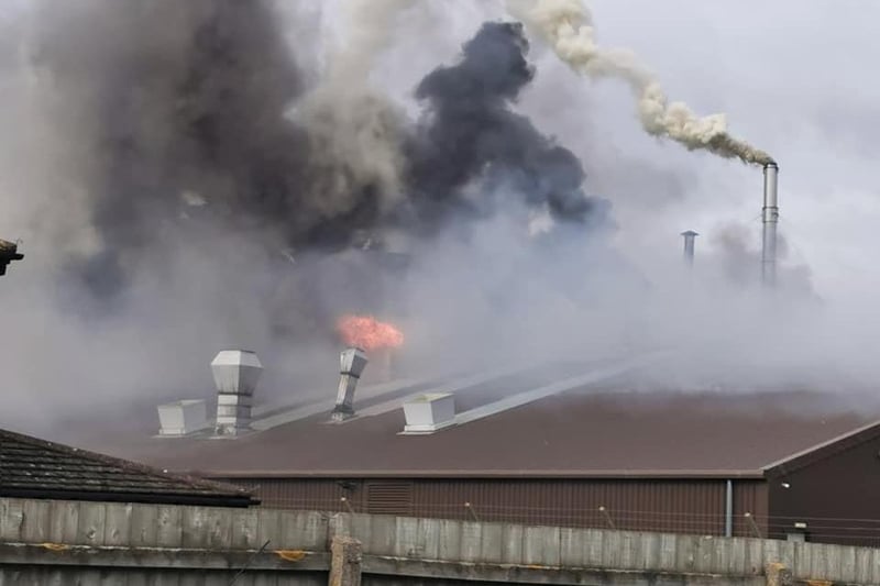 Flames shooting up from the blazing factory in Heckington Business Park. Photo: Andrew Bradley EMN-210403-140441001