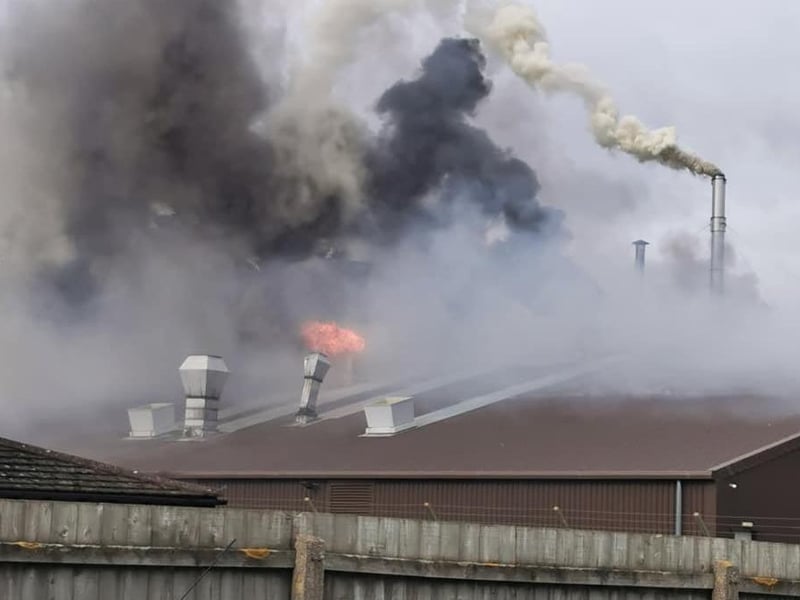 Flames shooting up from the blazing factory in Heckington Business Park. Photo: Andrew Bradley EMN-210403-140441001