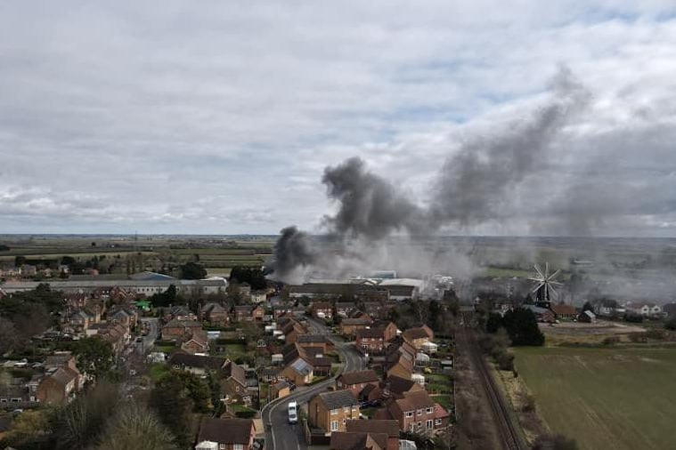 Aerial images of the ongoing factory fire in Heckington from drone operator Joseph Peck. EMN-210403-145723001
