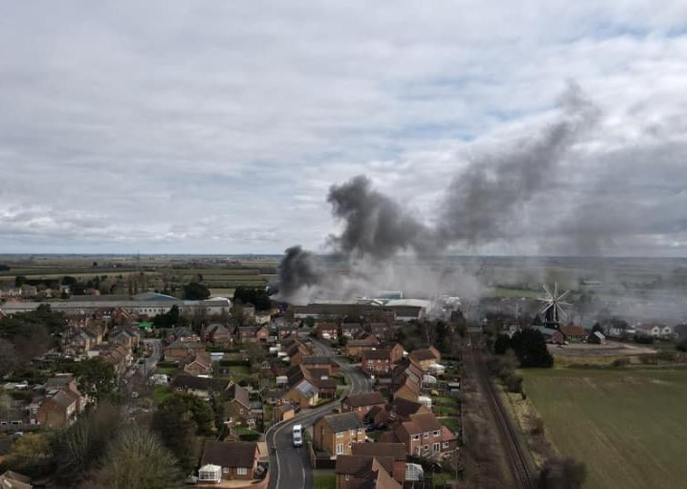 Aerial images of the ongoing factory fire in Heckington from drone operator Joseph Peck. EMN-210403-145723001