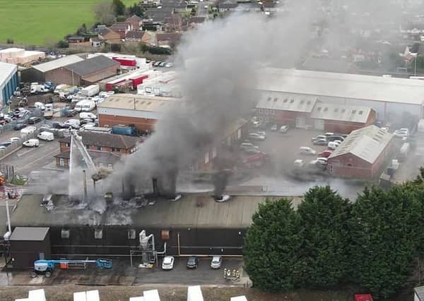 Aerial images of the ongoing factory fire in Heckington from drone operator Joseph Peck. EMN-210403-145733001