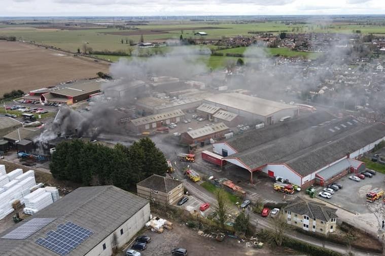 Aerial images of the ongoing factory fire in Heckington from drone operator Joseph Peck. EMN-210403-145743001