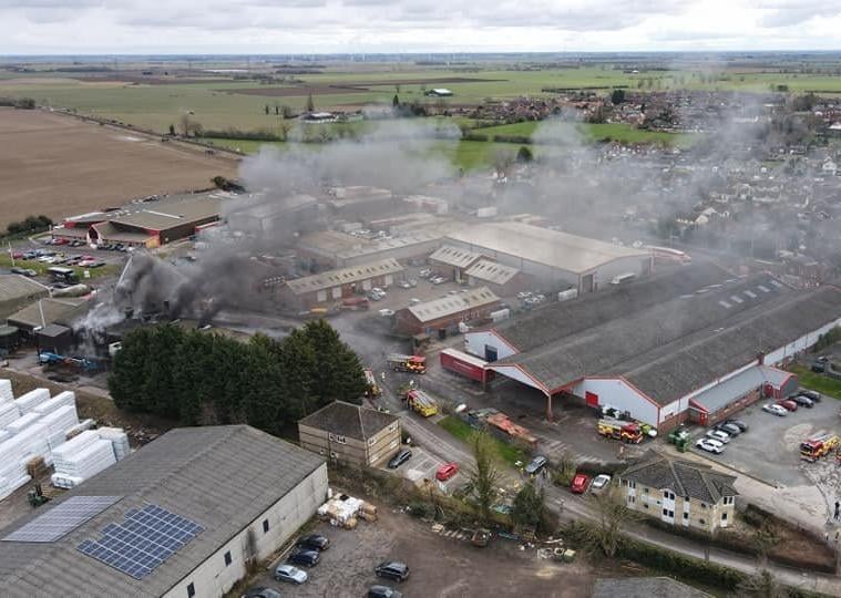 Aerial images of the ongoing factory fire in Heckington from drone operator Joseph Peck. EMN-210403-145743001