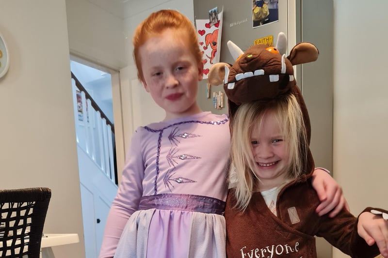 Bryony Campbell, aged 7, as Elsa and Faith Campbell, aged 4, both from Bexhill, as The Gruffalo SUS-210503-092325001