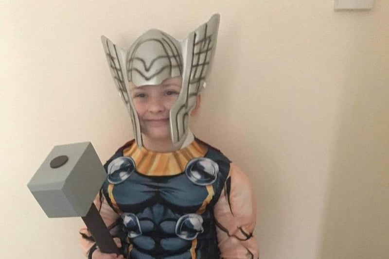 Alfie, aged 5, from Silverdale School, as Thor SUS-210503-092421001