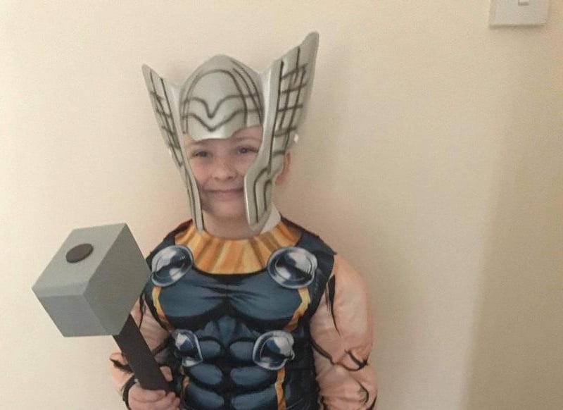 Alfie, aged 5, from Silverdale School, as Thor SUS-210503-092421001