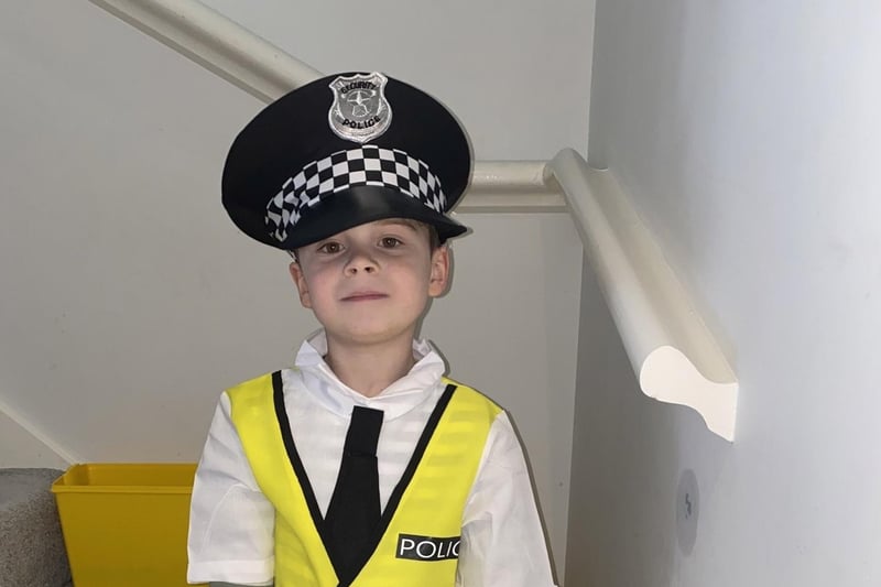 Liam Pullin, aged 6, from Sandown Primary School, as Officer George SUS-210503-105730001