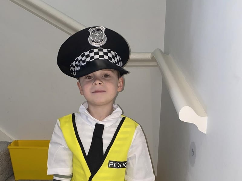 Liam Pullin, aged 6, from Sandown Primary School, as Officer George SUS-210503-105730001