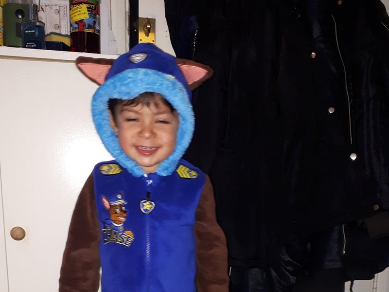 Luke Sowkhee, aged 3, as Chase from Paw Patrol SUS-210503-103042001