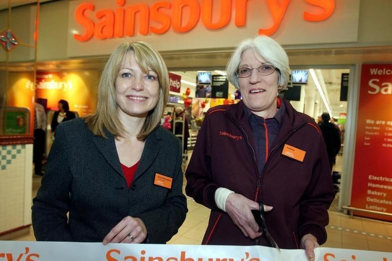 Sainsbury's (Grosvenor centre) re-opens after a 12 day refit. Long serving staff members help with the opening of the store....Names: l-r: Store manager Nicki Richardson and Valetta Maycock, who has worked at Sainsbury's for 40 years..