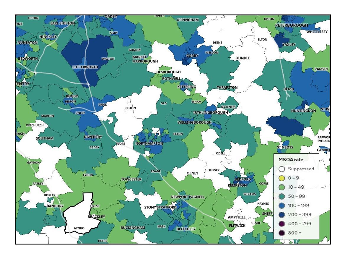 Northamptonshire's Covid-19 map shows fewer 'dark blue' areas where case numbers reamin high
