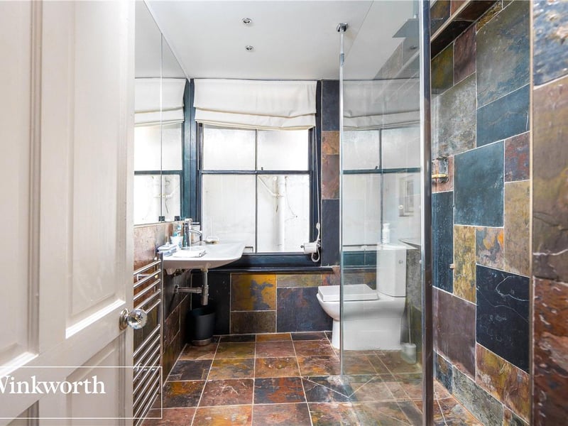 Enjoy the brightly decorated bathroom space.