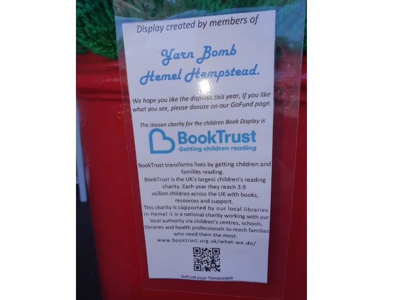 Yarn Bomb Hemel Hempstead is raising money for BookTrust