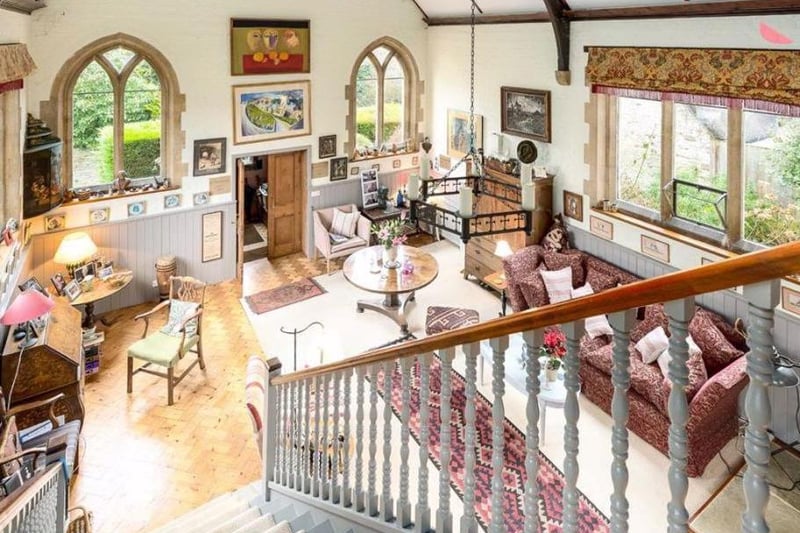 View from above inside the living room gallery at the chapel conversion in Lower Heyford (Image from Rightmove)