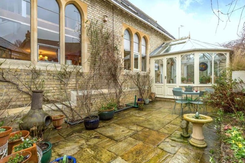 Outside patio area at the chapel conversion in Lower Heyford (Image from Rightmove)