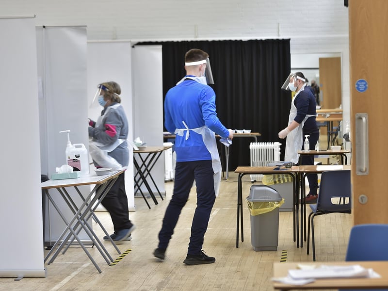 Inside Nene Park Academy's Covid-19 testing facility.