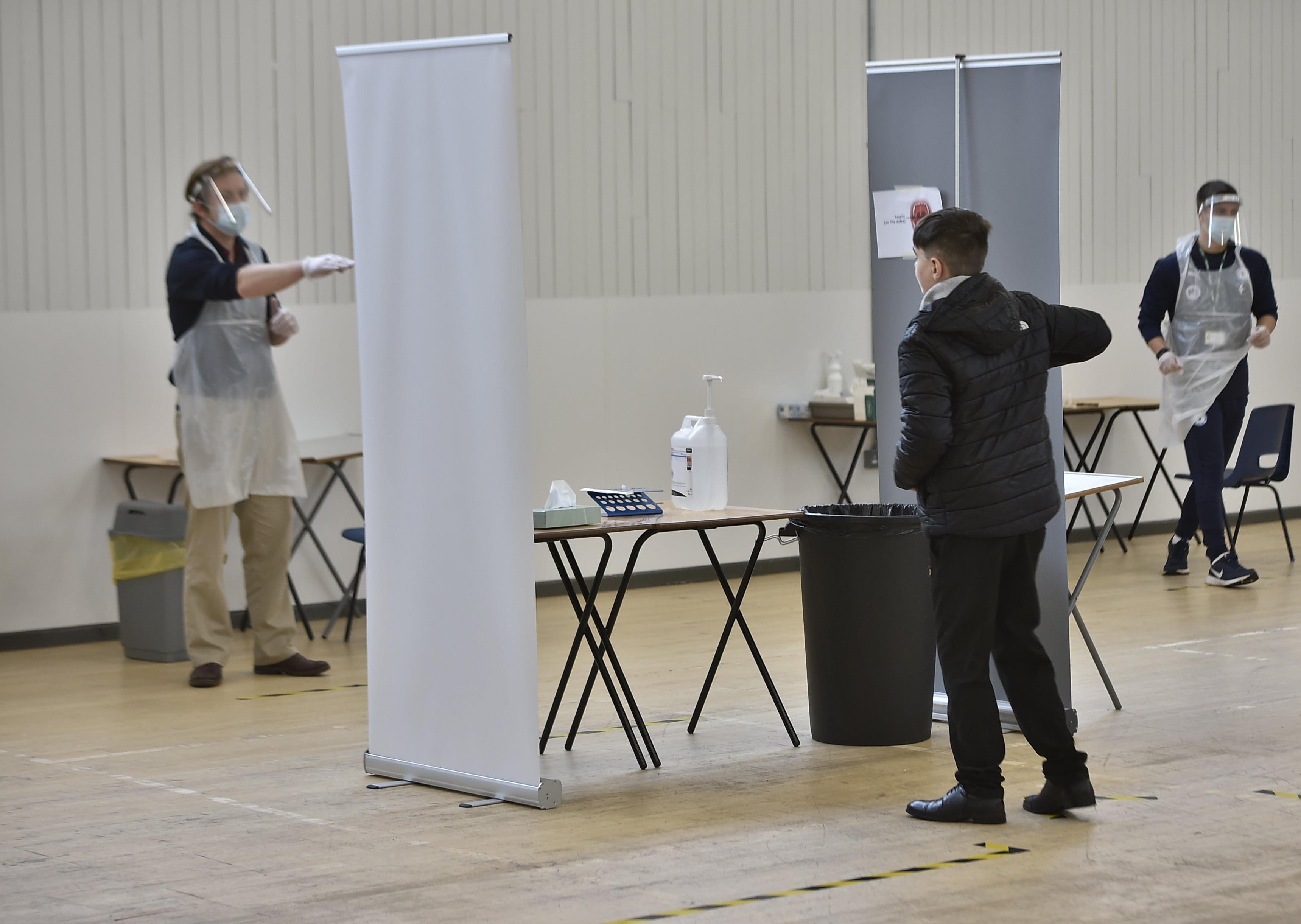 Inside Nene Park Academy's Covid-19 testing facility.