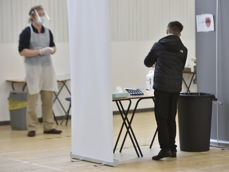 Inside Nene Park Academy's Covid-19 testing facility.