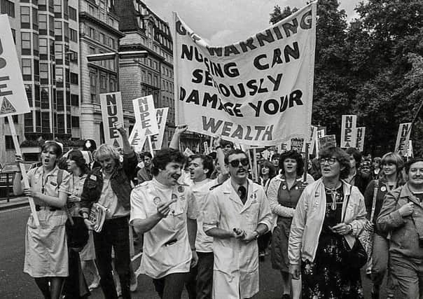 Health staff marching from the then Peterborough District Hospital in a protest over pay.