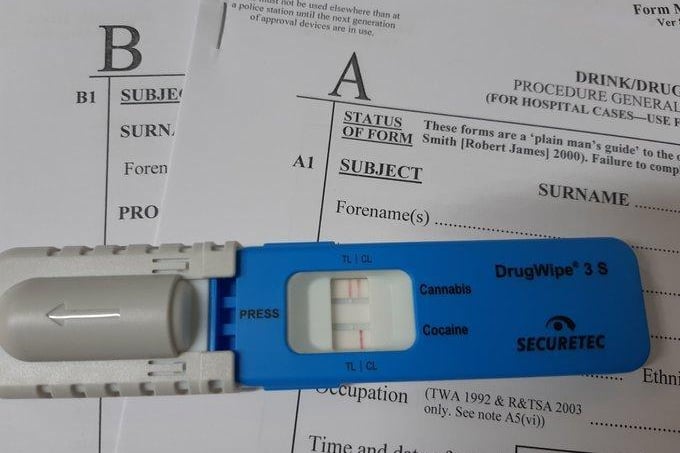 The driver was stopped due to an expired MOT but then failed a drugs wipe