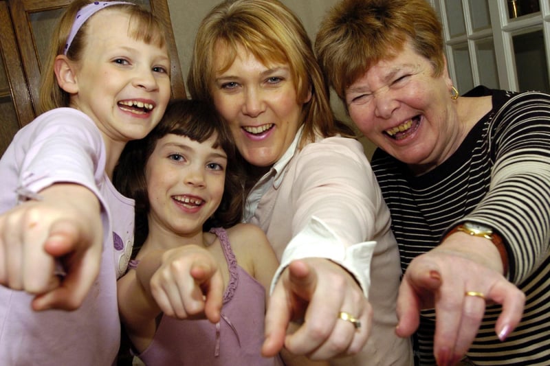 Three generations of Raunds Panto performers l-r Hayley, 9 Sally-Anne, 7 and mum Gail Gilbert, with her mum, Dawn Lightfoot, February 2007