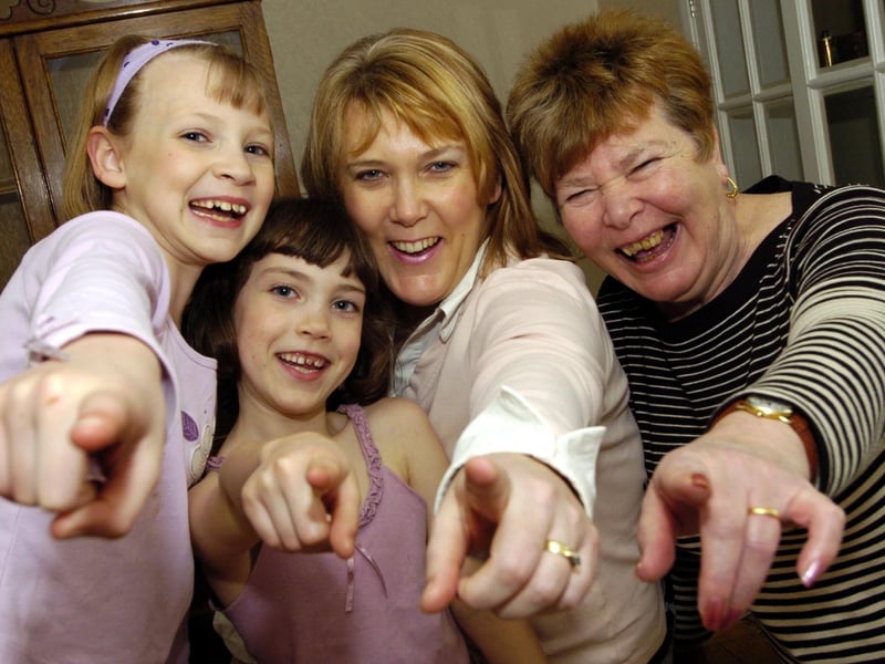 Three generations of Raunds Panto performers l-r Hayley, 9 Sally-Anne, 7 and mum Gail Gilbert, with her mum, Dawn Lightfoot, February 2007