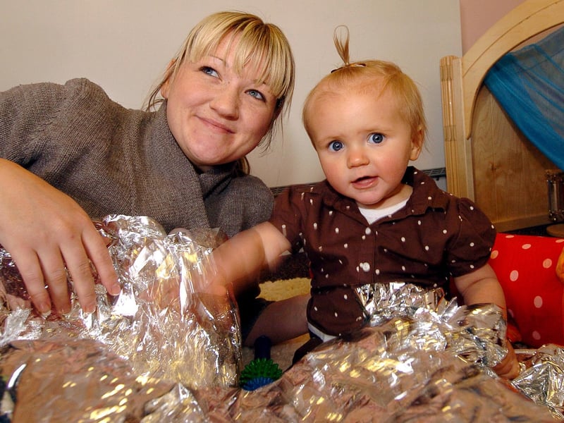 Mum Gemma Finnegan with her daughter Chloe, 11 months, in Corby Kingswood Children's Centre. April 2008