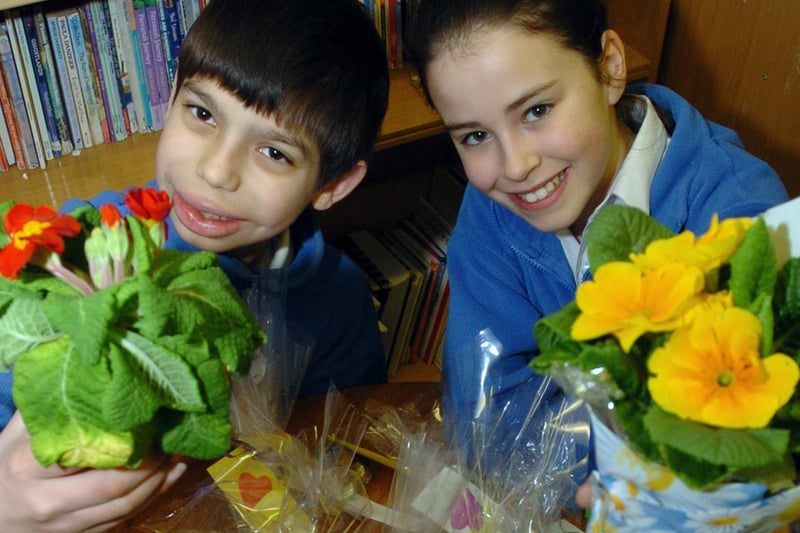 Kettering St Mary's School Mother's Day stall: l-r Arran France, 11 and Audrey Corben, 11: March 2006...