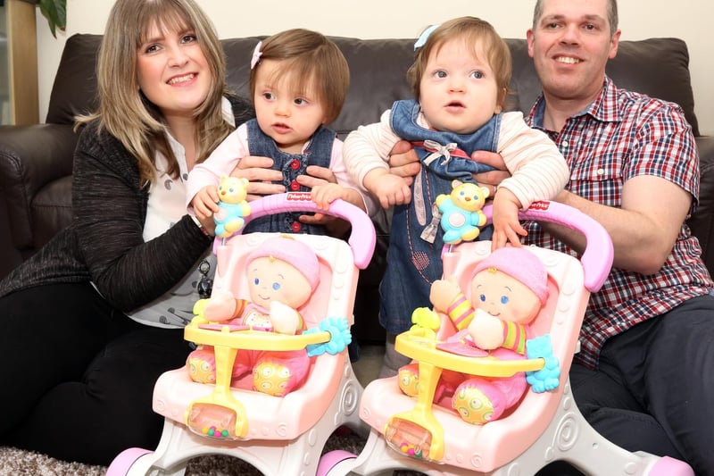 Phil and Lucy Westley from Kettering celebrating their first Mother's Day with IVF twins Lacey and Suranne. March 2017