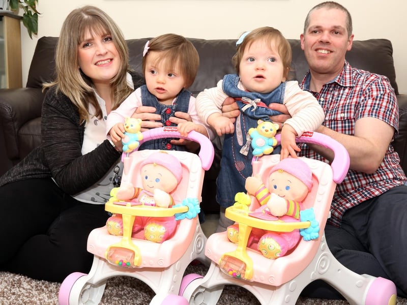 Phil and Lucy Westley from Kettering celebrating their first Mother's Day with IVF twins Lacey and Suranne. March 2017