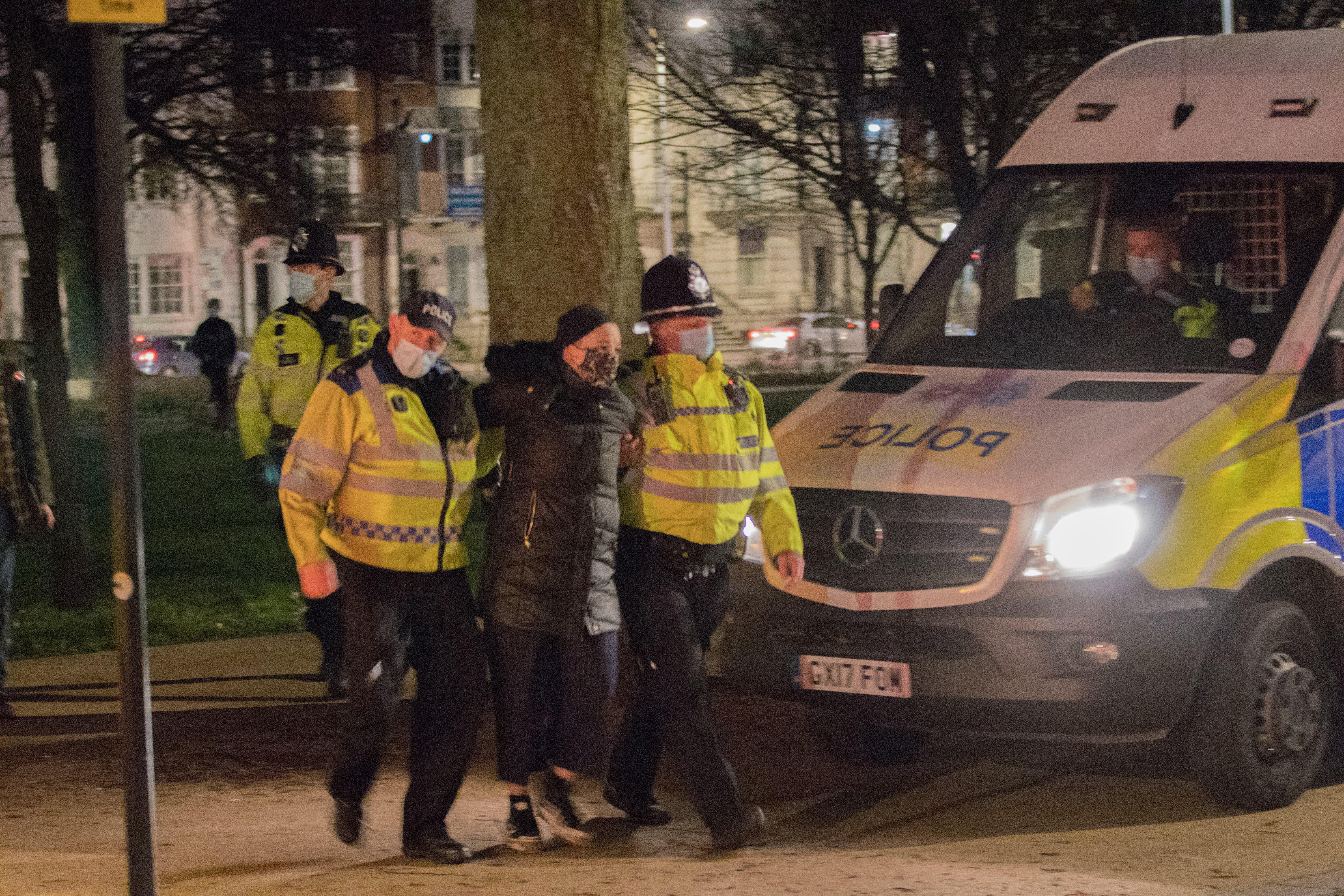 Police clash with demonstrators at Valley Gardens in Brighton