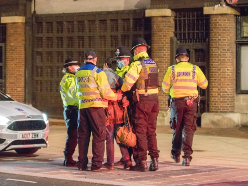 Police clash with demonstrators at Valley Gardens in Brighton