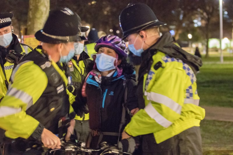 Police clash with demonstrators at Valley Gardens in Brighton