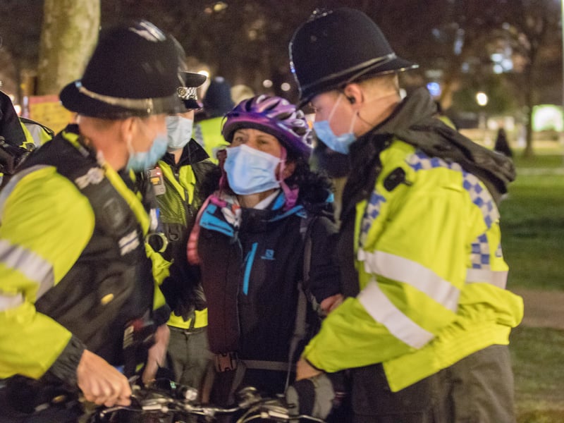 Police clash with demonstrators at Valley Gardens in Brighton