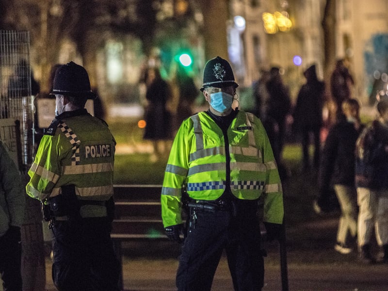 Police clash with demonstrators at Valley Gardens in Brighton