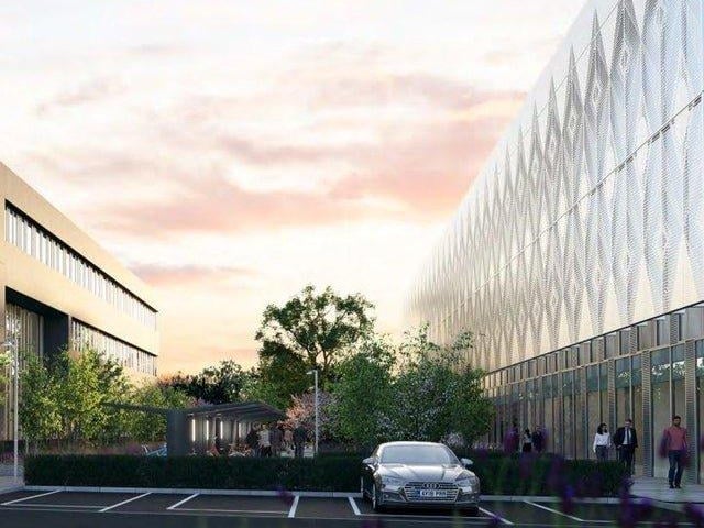 This image shows how close the Photocentric building, left, will be to the first phase of the university.
