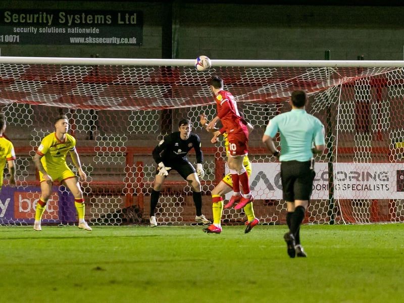 Could only guide a volley from inside the six yard box just wide as he stretched to get on the end of a wicked delivery from Nichols. Then, his header from about 10 yards was tipped over the bar after Francomb whipped in a ferocious cross. A game of missed chances for the pacey striker.
