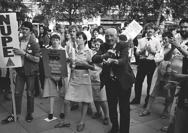 One of the earliest claps for carers at a pay protest in Peterborough in 1982.