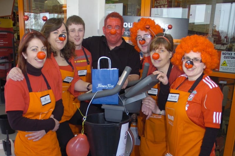 Staff at B&Q, on the outskirts of Boston, raised funds through pedalling an exercise bike and running on a treadmill. Pictured (frm left) are AJ Sidwells, Tracy Rose, Adam Abell, Steve Childs (senior) Steve Childs (junior), Rachel Whyler, and Sarah Childs.