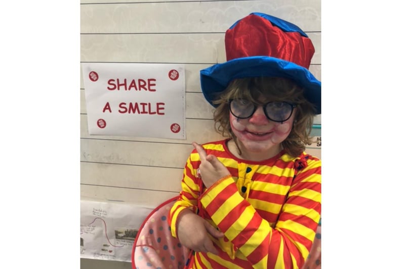 Jasper from class 3 at Bishop Carpenter Primary School brought smiles with his clown costume for Red Nose Day to benefit Comic Relief (photo from Bishop Carpenter Primary)