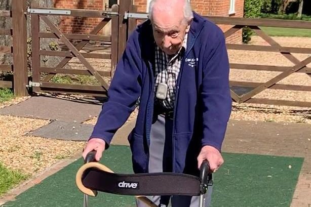 Our first picture of Captain Sir Tom when we broke the story in April 2020. He pledged to walk 100 lengths of his 50 metre-long garden before his 100th birthday for the NHS