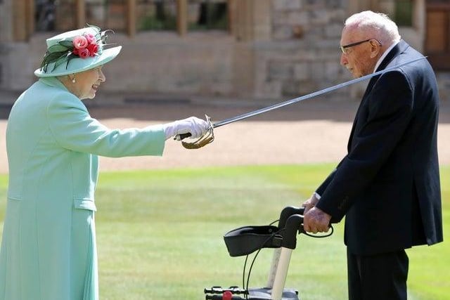 War veteran Captain Tom Moore was knighted in July in the Queen's first official engagement in person since lockdown. The investiture was staged in a unique ceremony at Windsor Castle.