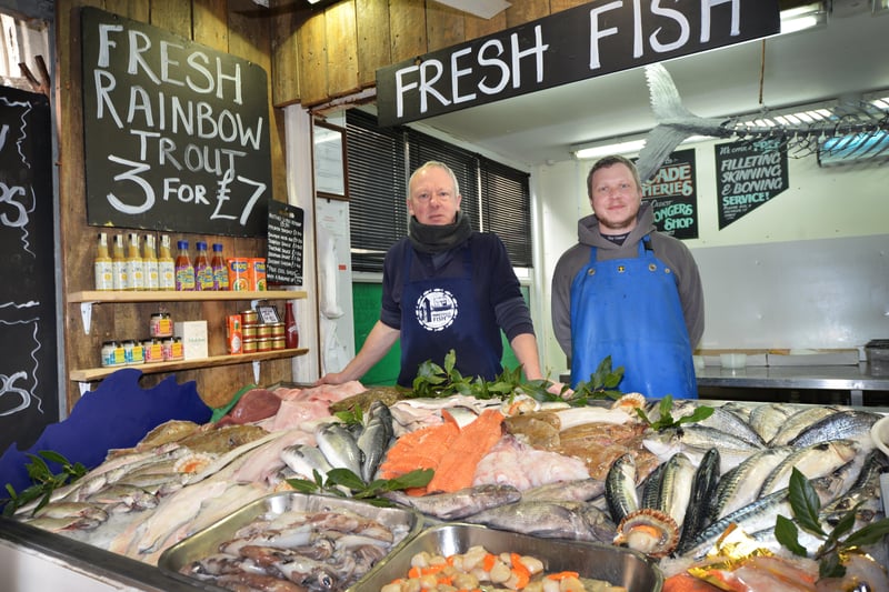 Owner of Arcade Fisheries Paul Saxby (left) with son Adam, Queens Arcade in Hastings. SUS-210323-110636001