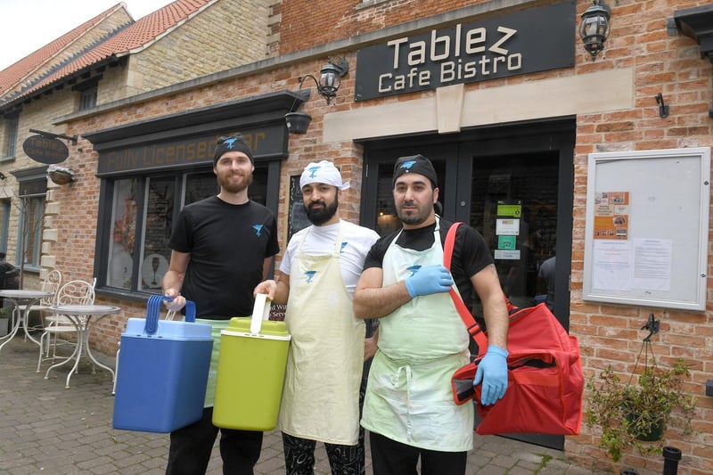 Tablez in Sleaford adapts to serve meals to isolating locals. L-R Liam Harris, Ismail Uzkar, Mesut Palabiyik EMN-210323-114219001