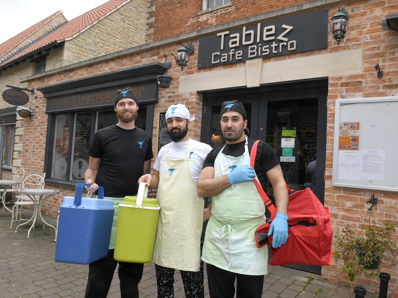 Tablez in Sleaford adapts to serve meals to isolating locals. L-R Liam Harris, Ismail Uzkar, Mesut Palabiyik EMN-210323-114219001