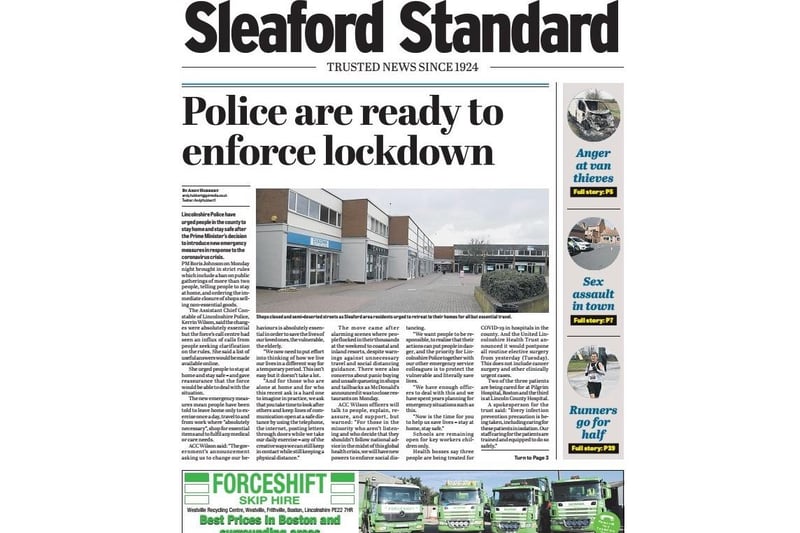How we broke the news of the first lockdown in Sleaford area a year ago. EMN-210323-120055001