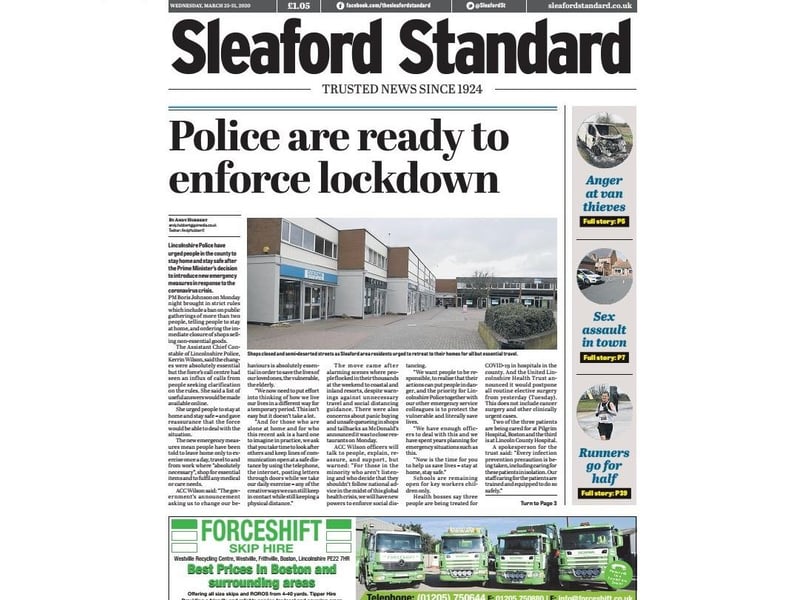 How we broke the news of the first lockdown in Sleaford area a year ago. EMN-210323-120055001